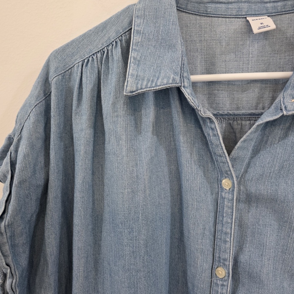 Old Navy Womens Shirt Dress Size XL Chambray Blue Coastal Euro Summer - Picture 2 of 8